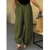 image:imageAstylish Womens Elastic High Waisted Baggy Barrel Pants 2026 Casual Lounge Boho Harem Trousers PantsBlackish Green