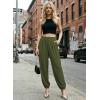 image:imageAstylish Womens Elastic High Waisted Baggy Barrel Pants 2026 Casual Lounge Boho Harem Trousers PantsBlackish Green