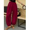 image:imageAstylish Womens Elastic High Waisted Baggy Barrel Pants 2026 Casual Lounge Boho Harem Trousers PantsBurgundy
