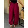 image:imageAstylish Womens Elastic High Waisted Baggy Barrel Pants 2026 Casual Lounge Boho Harem Trousers PantsBurgundy