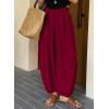 image:imageAstylish Womens Elastic High Waisted Baggy Barrel Pants 2026 Casual Lounge Boho Harem Trousers PantsBurgundy