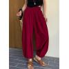 image:imageAstylish Womens Elastic High Waisted Baggy Barrel Pants 2026 Casual Lounge Boho Harem Trousers PantsBurgundy