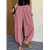 image:imageAstylish Womens Elastic High Waisted Baggy Barrel Pants 2026 Casual Lounge Boho Harem Trousers PantsFushia