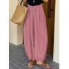 image:imageAstylish Womens Elastic High Waisted Baggy Barrel Pants 2026 Casual Lounge Boho Harem Trousers PantsFushia