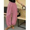 image:imageAstylish Womens Elastic High Waisted Baggy Barrel Pants 2026 Casual Lounge Boho Harem Trousers PantsFushia