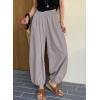 image:imageAstylish Womens Elastic High Waisted Baggy Barrel Pants 2026 Casual Lounge Boho Harem Trousers PantsGray
