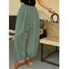 image:imageAstylish Womens Elastic High Waisted Baggy Barrel Pants 2026 Casual Lounge Boho Harem Trousers PantsMist Green