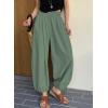 image:imageAstylish Womens Elastic High Waisted Baggy Barrel Pants 2026 Casual Lounge Boho Harem Trousers PantsMist Green