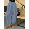 image:imageAstylish Womens Elastic High Waisted Baggy Barrel Pants 2026 Casual Lounge Boho Harem Trousers PantsStone Blue