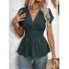 image:imageAstylish Womens Elegant Wrap V Neck Peplum Tops Cap Sleeve Stretchy Ruched Ruffle Dressy Blouses ShirtsSea Green