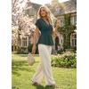 image:imageAstylish Womens Elegant Wrap V Neck Peplum Tops Cap Sleeve Stretchy Ruched Ruffle Dressy Blouses ShirtsSea Green