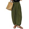 image:imageAstylish Womens Elastic High Waisted Baggy Barrel Pants 2026 Casual Lounge Boho Harem Trousers PantsBlackish Green