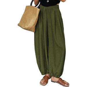 image:imageAstylish Womens Elastic High Waisted Baggy Barrel Pants 2026 Casual Lounge Boho Harem Trousers PantsBlackish Green