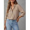 image:imageAstylish Women Button Down Denim Shirts Casual Long Sleeve V Neck Chambray Blouse TopZ Coffee