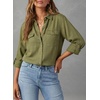 image:imageAstylish Women Button Down Denim Shirts Casual Long Sleeve V Neck Chambray Blouse TopZ Moss Green