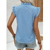 image:imageAstylish Womens 2026 Floral Chiffon Blouses V Neck Ruffle Sleeve Fitted Tops Boho Chic Tank ShirtsY Gingham Blue
