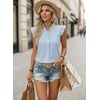 image:imageAstylish Womens 2026 Floral Chiffon Blouses V Neck Ruffle Sleeve Fitted Tops Boho Chic Tank ShirtsY Striped Sky Blue
