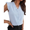 image:imageAstylish Womens 2026 Floral Chiffon Blouses V Neck Ruffle Sleeve Fitted Tops Boho Chic Tank ShirtsY Striped Sky Blue