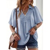 image:imageAstylish Womens Dressy Smocked V Neck Babydoll Peplum Tops Summer Puff Sleeve Cute Elegant Ruffle Blouse ShirtBeau Blue
