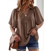 image:imageAstylish Womens Dressy Smocked V Neck Babydoll Peplum Tops Summer Puff Sleeve Cute Elegant Ruffle Blouse ShirtCoffee
