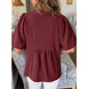 image:imageAstylish Womens Dressy Smocked V Neck Babydoll Peplum Tops Summer Puff Sleeve Cute Elegant Ruffle Blouse ShirtRed Dahlia