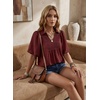 image:imageAstylish Womens Dressy Smocked V Neck Babydoll Peplum Tops Summer Puff Sleeve Cute Elegant Ruffle Blouse ShirtRed Dahlia