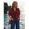 image:imageAstylish Womens Dressy Smocked V Neck Babydoll Peplum Tops Summer Puff Sleeve Cute Elegant Ruffle Blouse ShirtRed Dahlia