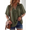 image:imageAstylish Womens Dressy Smocked V Neck Babydoll Peplum Tops Summer Puff Sleeve Cute Elegant Ruffle Blouse ShirtVineyard Green