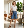 image:imageAstylish Womens High Waisted Wide Leg Denim Shorts Stretchy Trendy Utility Jorts Oversized Patch Pockets Bermuda Jean ShortBeau Blue