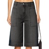 image:imageAstylish Womens High Waisted Wide Leg Denim Shorts Stretchy Trendy Utility Jorts Oversized Patch Pockets Bermuda Jean ShortBlack