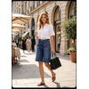 image:imageAstylish Womens High Waisted Wide Leg Denim Shorts Stretchy Trendy Utility Jorts Oversized Patch Pockets Bermuda Jean ShortBluing