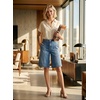 image:imageAstylish Womens High Waisted Wide Leg Denim Shorts Stretchy Trendy Utility Jorts Oversized Patch Pockets Bermuda Jean ShortSky Blue