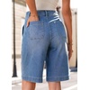 image:imageAstylish Womens High Waisted Wide Leg Denim Shorts Stretchy Trendy Utility Jorts Oversized Patch Pockets Bermuda Jean ShortSky Blue