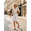 image:imageAstylish Womens High Waisted Wide Leg Denim Shorts Stretchy Trendy Utility Jorts Oversized Patch Pockets Bermuda Jean ShortWhite