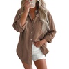 image:imageAstylish Women Denim Shirts Button Down Blouse V Neck Casual TopsT Dark Brown