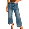image:imageAstylish Womens 2026 Stretchy Wide Leg High Waisted Jeans Tummy Control Casual Cropped Ankle Denim PantsY Blue Sapphire