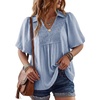 image:imageAstylish Womens Dressy Smocked V Neck Babydoll Peplum Tops Summer Puff Sleeve Cute Elegant Ruffle Blouse ShirtBeau Blue