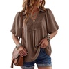 image:imageAstylish Womens Dressy Smocked V Neck Babydoll Peplum Tops Summer Puff Sleeve Cute Elegant Ruffle Blouse ShirtCoffee