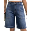 image:imageAstylish Womens High Waisted Wide Leg Denim Shorts Stretchy Trendy Utility Jorts Oversized Patch Pockets Bermuda Jean ShortBluing