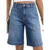 image:imageAstylish Womens High Waisted Wide Leg Denim Shorts Stretchy Trendy Utility Jorts Oversized Patch Pockets Bermuda Jean ShortSky Blue