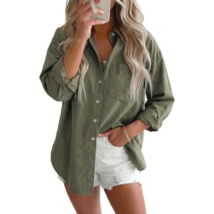 image:imageAstylish Women Denim Shirts Button Down Blouse V Neck Casual TopsT Green
