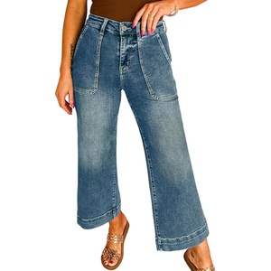 image:imageAstylish Womens 2026 Stretchy Wide Leg High Waisted Jeans Tummy Control Casual Cropped Ankle Denim PantsY Blue Sapphire