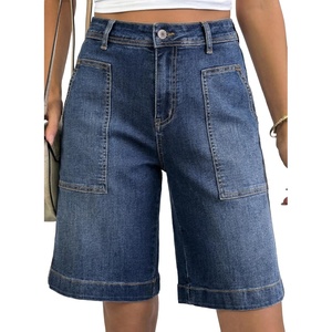 image:imageAstylish Womens High Waisted Wide Leg Denim Shorts Stretchy Trendy Utility Jorts Oversized Patch Pockets Bermuda Jean ShortBluing