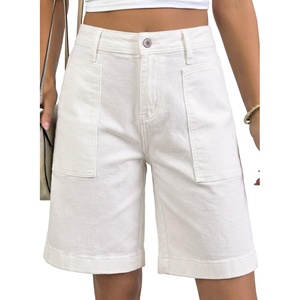 image:imageAstylish Womens High Waisted Wide Leg Denim Shorts Stretchy Trendy Utility Jorts Oversized Patch Pockets Bermuda Jean ShortWhite