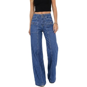 image:imageAstylish Womens Wide Leg Jeans High Waisted Double Buttons Stretchy Straight Leg Jean Trendy Denim Pants Big PocketsDark Blue