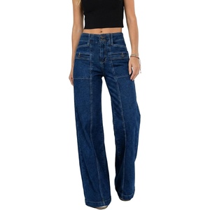 image:imageAstylish Womens Wide Leg Jeans High Waisted Double Buttons Stretchy Straight Leg Jean Trendy Denim Pants Big PocketsNavy Blue