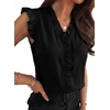 image:imageAstylish Womens 2026 Floral Chiffon Blouses V Neck Ruffle Sleeve Fitted Tops Boho Chic Tank ShirtsY Solid Black