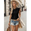 image:imageAstylish Womens 2026 Floral Chiffon Blouses V Neck Ruffle Sleeve Fitted Tops Boho Chic Tank ShirtsY Solid Black