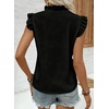image:imageAstylish Womens 2026 Floral Chiffon Blouses V Neck Ruffle Sleeve Fitted Tops Boho Chic Tank ShirtsY Solid Black