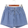 image:imageAstylish Womens High Waisted Shorts Jean Stretchy Casual Fashion Trendy Striped Button Front Denim ShortsAshleigh Blue